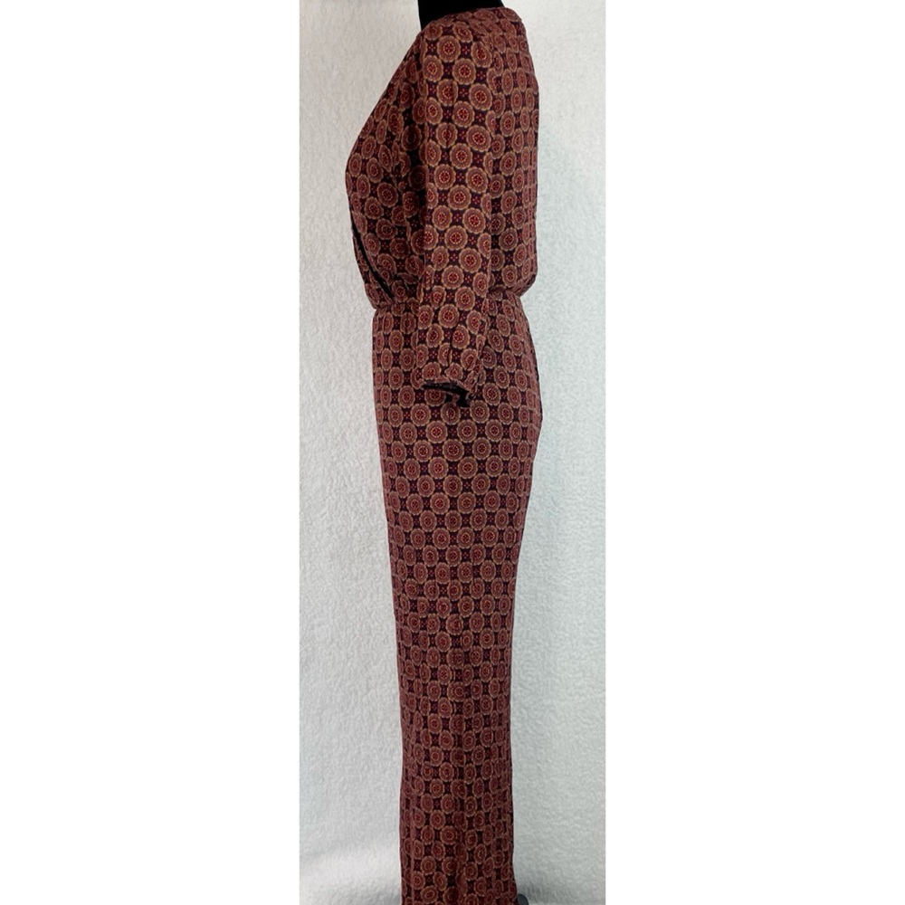 BLUE RAIN • Multicolored Bohemian Geometric Mandala Print V-neck Jumpsuit, S - Picture 9 of 16